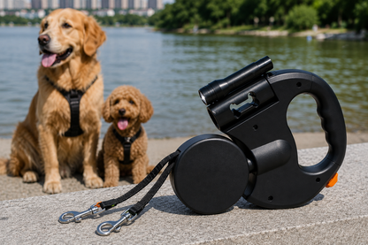 Retractable Double Dog Leash with LED Light