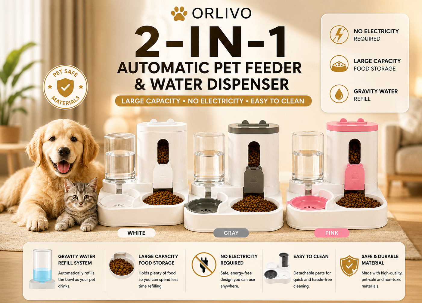 2-in-1 Automatic Pet Feeder with Water Dispenser