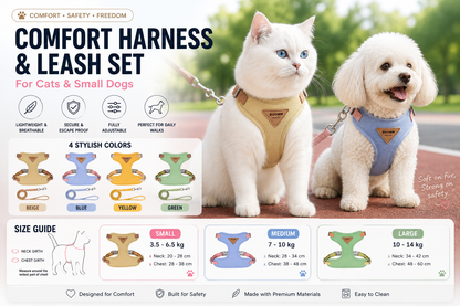 Comfort Harness & Leash Set for Cats & Small Dogs