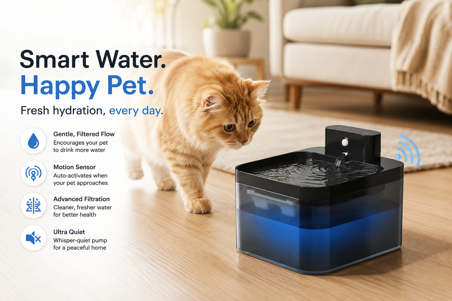 Orlivo™ Wireless Motion Sensor Pet Water Fountain